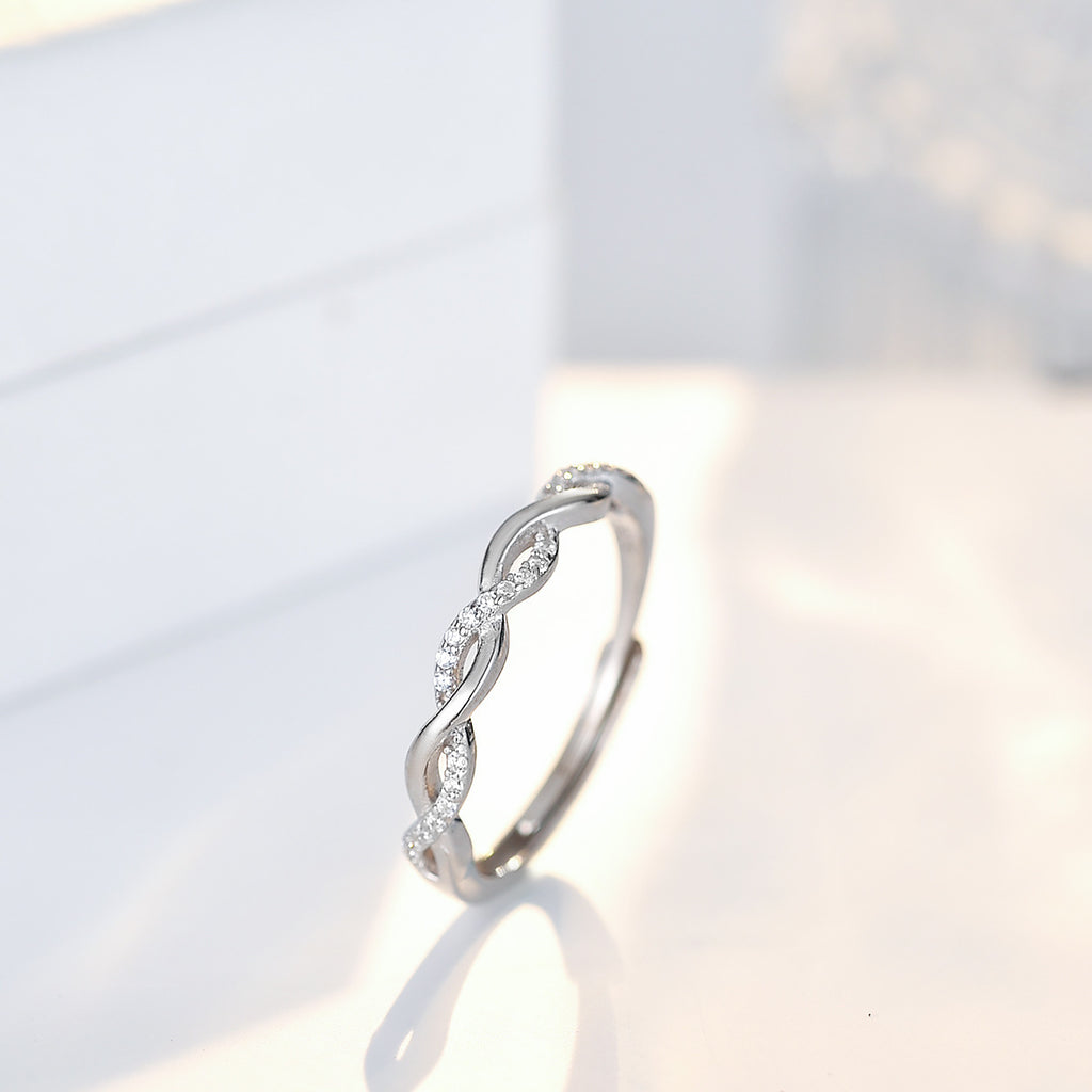 Sterling Silver Adjustable Zircon Twist Ring