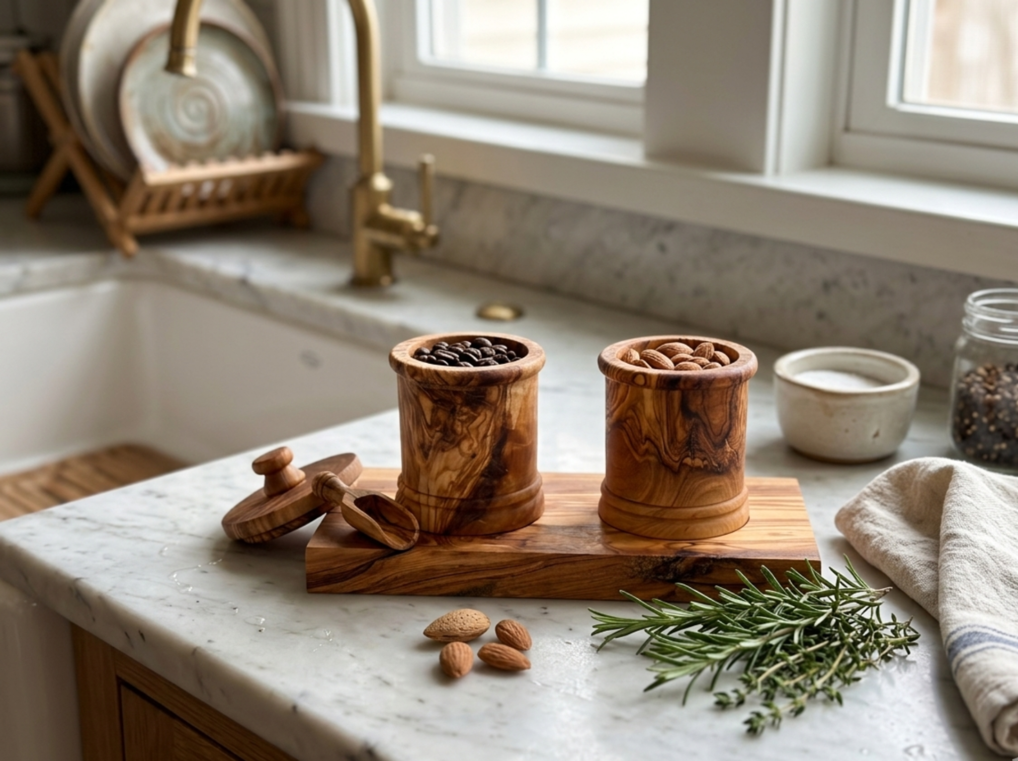 Olive Wood Canister Set