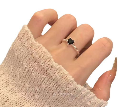 Sterling Silver Black Zirconia Love Twist Ring
