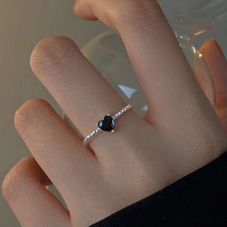Sterling Silver Black Zirconia Love Twist Ring