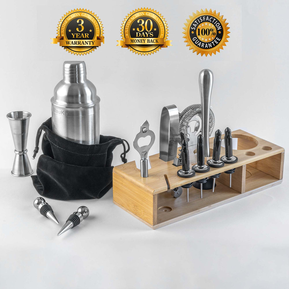 17 Piece Stainless Steel Cocktail Shaker Set with Stand