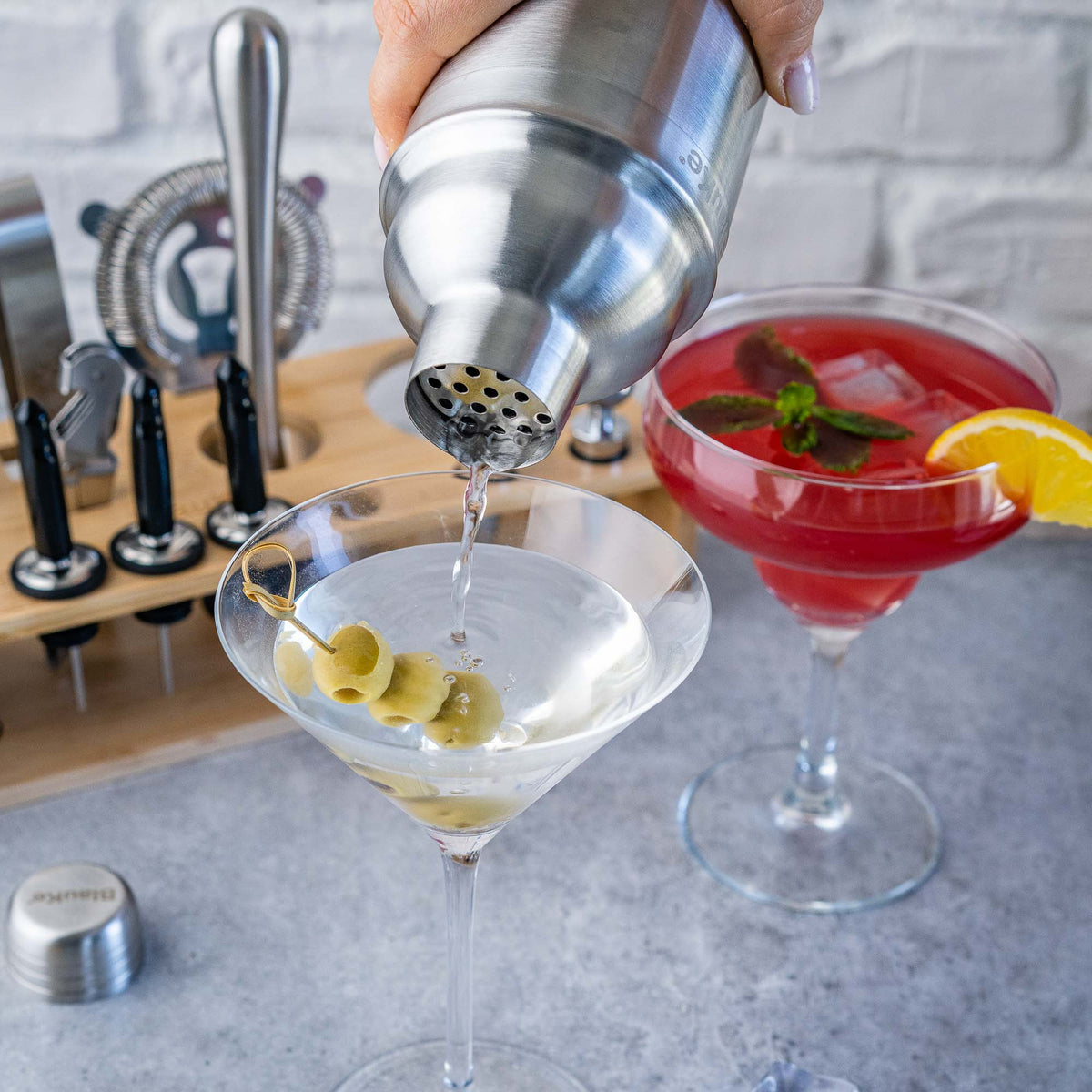 17 Piece Stainless Steel Cocktail Shaker Set with Stand