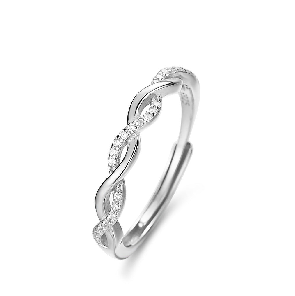 Sterling Silver Adjustable Zircon Twist Ring